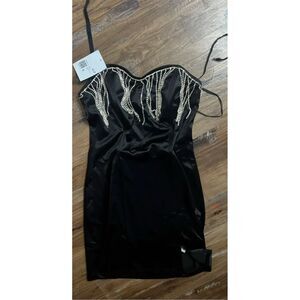 Forever 21 Black Rhinestone Fringe Strapless Bodycon Mini Dress S